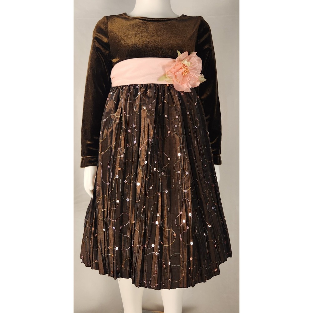 Sweet Heart Rose Brown Velour Holiday Dress w/ Pink Sash – 4T
